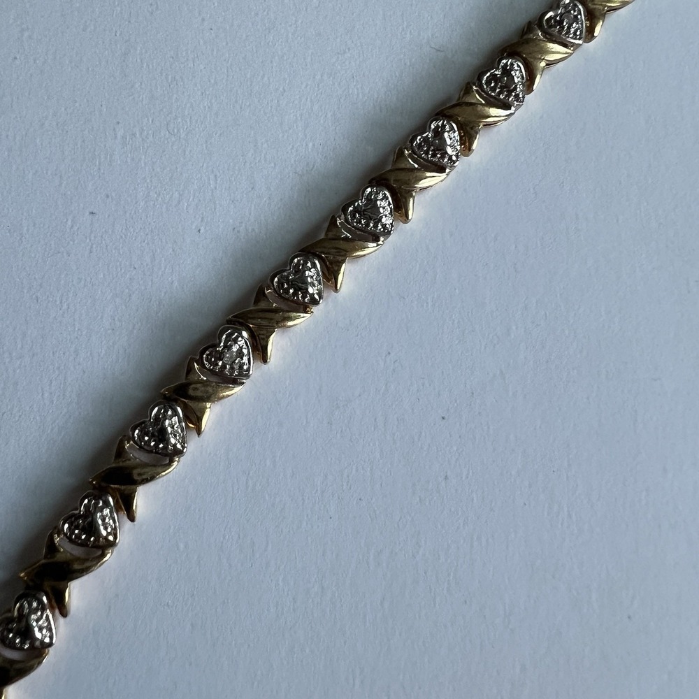Vintage FAS Sterling Silver .925 Goldtone Heart XO Design 7.5" Bracelet